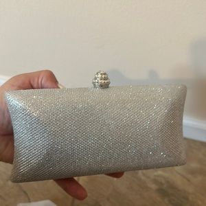 Silver sparkle clutch with chain